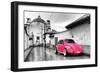 ?Viva Mexico! B&W Collection - Hot Pink VW Beetle Car in San Cristobal de Las Casas-Philippe Hugonnard-Framed Photographic Print