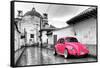 ?Viva Mexico! B&W Collection - Hot Pink VW Beetle Car in San Cristobal de Las Casas-Philippe Hugonnard-Framed Stretched Canvas