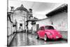?Viva Mexico! B&W Collection - Hot Pink VW Beetle Car in San Cristobal de Las Casas-Philippe Hugonnard-Stretched Canvas