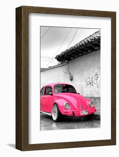 ¡Viva Mexico! B&W Collection - Hot Pink VW Beetle in San Cristobal de Las Casas-Philippe Hugonnard-Framed Photographic Print