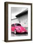 ¡Viva Mexico! B&W Collection - Hot Pink VW Beetle in San Cristobal de Las Casas-Philippe Hugonnard-Framed Photographic Print