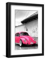 ¡Viva Mexico! B&W Collection - Hot Pink VW Beetle in San Cristobal de Las Casas-Philippe Hugonnard-Framed Photographic Print