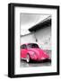 ¡Viva Mexico! B&W Collection - Hot Pink VW Beetle in San Cristobal de Las Casas-Philippe Hugonnard-Framed Photographic Print