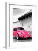 ¡Viva Mexico! B&W Collection - Hot Pink VW Beetle in San Cristobal de Las Casas-Philippe Hugonnard-Framed Photographic Print