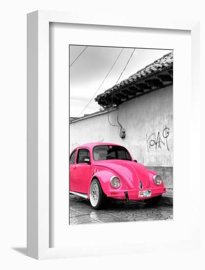 ¡Viva Mexico! B&W Collection - Hot Pink VW Beetle in San Cristobal de Las Casas-Philippe Hugonnard-Framed Photographic Print