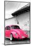 ¡Viva Mexico! B&W Collection - Hot Pink VW Beetle in San Cristobal de Las Casas-Philippe Hugonnard-Mounted Photographic Print