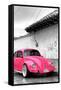 ¡Viva Mexico! B&W Collection - Hot Pink VW Beetle in San Cristobal de Las Casas-Philippe Hugonnard-Framed Stretched Canvas