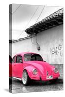 ¡Viva Mexico! B&W Collection - Hot Pink VW Beetle in San Cristobal de Las Casas-Philippe Hugonnard-Stretched Canvas