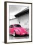 ¡Viva Mexico! B&W Collection - Hot Pink VW Beetle in San Cristobal de Las Casas-Philippe Hugonnard-Framed Photographic Print