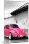 ¡Viva Mexico! B&W Collection - Hot Pink VW Beetle in San Cristobal de Las Casas-Philippe Hugonnard-Mounted Photographic Print