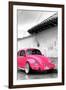 ¡Viva Mexico! B&W Collection - Hot Pink VW Beetle in San Cristobal de Las Casas-Philippe Hugonnard-Framed Premium Photographic Print