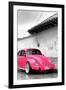 ¡Viva Mexico! B&W Collection - Hot Pink VW Beetle in San Cristobal de Las Casas-Philippe Hugonnard-Framed Premium Photographic Print