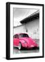 ¡Viva Mexico! B&W Collection - Hot Pink VW Beetle in San Cristobal de Las Casas-Philippe Hugonnard-Framed Photographic Print