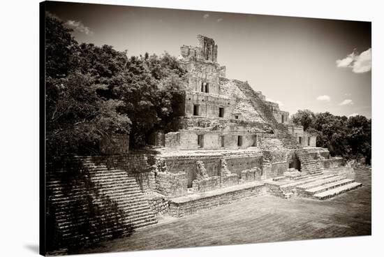 ¡Viva Mexico! B&W Collection - Maya Archaeological Site VI - Campeche-Philippe Hugonnard-Stretched Canvas