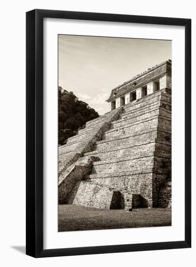 ¡Viva Mexico! B&W Collection - Mayan Temple of Inscriptions II - Palenque-Philippe Hugonnard-Framed Premium Photographic Print