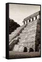 ¡Viva Mexico! B&W Collection - Mayan Temple of Inscriptions II - Palenque-Philippe Hugonnard-Framed Stretched Canvas