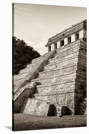 ¡Viva Mexico! B&W Collection - Mayan Temple of Inscriptions II - Palenque-Philippe Hugonnard-Stretched Canvas