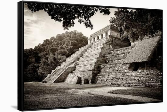 ¡Viva Mexico! B&W Collection - Mayan Temple of Inscriptions in Palenque IV-Philippe Hugonnard-Framed Stretched Canvas