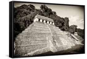 ¡Viva Mexico! B&W Collection - Mayan Temple of Inscriptions VI - Palenque-Philippe Hugonnard-Framed Stretched Canvas