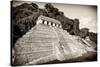 ¡Viva Mexico! B&W Collection - Mayan Temple of Inscriptions VI - Palenque-Philippe Hugonnard-Stretched Canvas