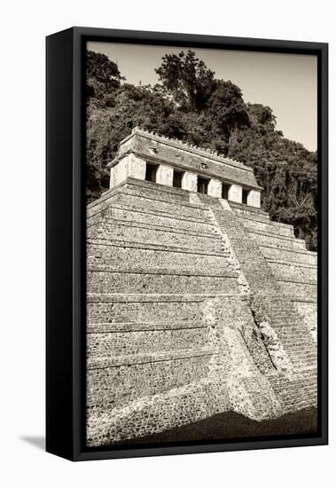 ¡Viva Mexico! B&W Collection - Mayan Temple of Inscriptions VIII - Palenque-Philippe Hugonnard-Framed Stretched Canvas