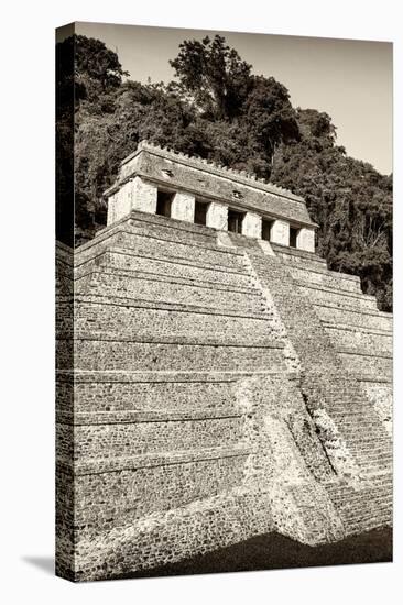 ¡Viva Mexico! B&W Collection - Mayan Temple of Inscriptions VIII - Palenque-Philippe Hugonnard-Stretched Canvas