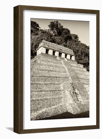 ¡Viva Mexico! B&W Collection - Mayan Temple of Inscriptions VIII - Palenque-Philippe Hugonnard-Framed Photographic Print