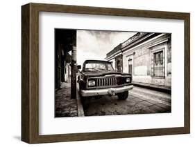 ¡Viva Mexico! B&W Collection - Old Black Jeep in San Cristobal de Las Casas II-Philippe Hugonnard-Framed Photographic Print