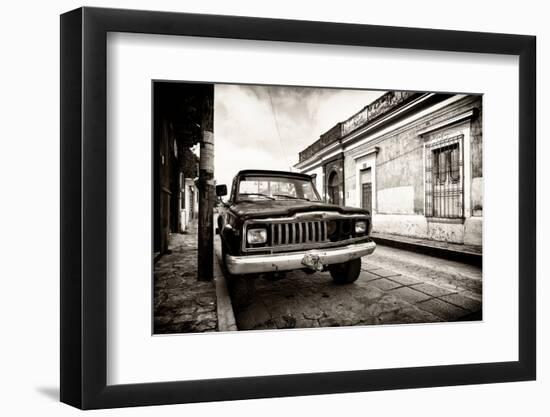 ¡Viva Mexico! B&W Collection - Old Black Jeep in San Cristobal de Las Casas II-Philippe Hugonnard-Framed Photographic Print