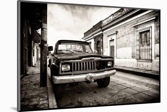 ¡Viva Mexico! B&W Collection - Old Black Jeep in San Cristobal de Las Casas II-Philippe Hugonnard-Mounted Photographic Print