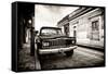 ¡Viva Mexico! B&W Collection - Old Black Jeep in San Cristobal de Las Casas II-Philippe Hugonnard-Framed Stretched Canvas