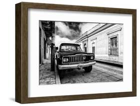 ¡Viva Mexico! B&W Collection - Old Black Jeep in San Cristobal de Las Casas-Philippe Hugonnard-Framed Photographic Print