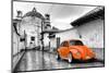 ¡Viva Mexico! B&W Collection - Orange VW Beetle Car in San Cristobal de Las Casas-Philippe Hugonnard-Mounted Photographic Print