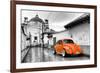 ¡Viva Mexico! B&W Collection - Orange VW Beetle Car in San Cristobal de Las Casas-Philippe Hugonnard-Framed Photographic Print