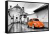 ¡Viva Mexico! B&W Collection - Orange VW Beetle Car in San Cristobal de Las Casas-Philippe Hugonnard-Framed Stretched Canvas