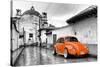 ¡Viva Mexico! B&W Collection - Orange VW Beetle Car in San Cristobal de Las Casas-Philippe Hugonnard-Stretched Canvas