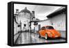 ¡Viva Mexico! B&W Collection - Orange VW Beetle Car in San Cristobal de Las Casas-Philippe Hugonnard-Framed Stretched Canvas