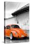 ¡Viva Mexico! B&W Collection - Orange VW Beetle in San Cristobal de Las Casas-Philippe Hugonnard-Stretched Canvas