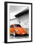 ¡Viva Mexico! B&W Collection - Orange VW Beetle in San Cristobal de Las Casas-Philippe Hugonnard-Framed Photographic Print