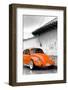 ¡Viva Mexico! B&W Collection - Orange VW Beetle in San Cristobal de Las Casas-Philippe Hugonnard-Framed Photographic Print