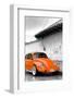 ¡Viva Mexico! B&W Collection - Orange VW Beetle in San Cristobal de Las Casas-Philippe Hugonnard-Framed Photographic Print