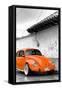 ¡Viva Mexico! B&W Collection - Orange VW Beetle in San Cristobal de Las Casas-Philippe Hugonnard-Framed Stretched Canvas