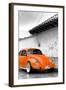 ¡Viva Mexico! B&W Collection - Orange VW Beetle in San Cristobal de Las Casas-Philippe Hugonnard-Framed Photographic Print