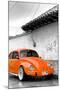 ¡Viva Mexico! B&W Collection - Orange VW Beetle in San Cristobal de Las Casas-Philippe Hugonnard-Mounted Photographic Print