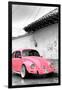 ¡Viva Mexico! B&W Collection - Pink VW Beetle in San Cristobal de Las Casas-Philippe Hugonnard-Framed Photographic Print