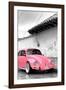 ¡Viva Mexico! B&W Collection - Pink VW Beetle in San Cristobal de Las Casas-Philippe Hugonnard-Framed Photographic Print