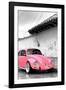 ¡Viva Mexico! B&W Collection - Pink VW Beetle in San Cristobal de Las Casas-Philippe Hugonnard-Framed Photographic Print