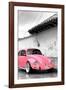 ¡Viva Mexico! B&W Collection - Pink VW Beetle in San Cristobal de Las Casas-Philippe Hugonnard-Framed Photographic Print