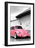 ¡Viva Mexico! B&W Collection - Pink VW Beetle in San Cristobal de Las Casas-Philippe Hugonnard-Framed Premium Photographic Print