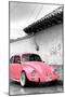 ¡Viva Mexico! B&W Collection - Pink VW Beetle in San Cristobal de Las Casas-Philippe Hugonnard-Mounted Premium Photographic Print
